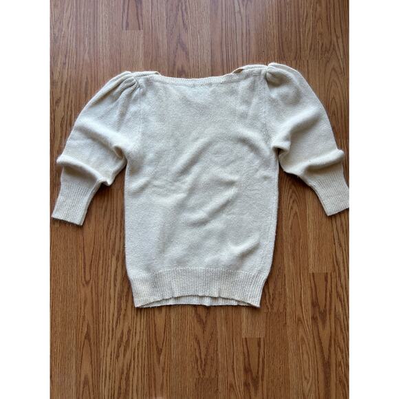 1960s Vintage Cream Sweater Silk Angora Lambswool Knit Pullover - Size M - Picture 2 of 5
